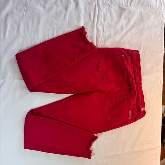 ❤️ 7 For All Mankind Red Skinny Jeans – Women’s Size-29 Frayed Hem Stretch Denim - Picture 3 of 8
